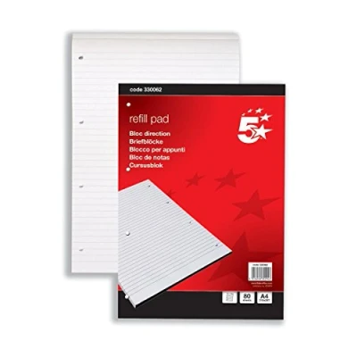 Image of 5 Star Office Refill Pad Headbound Feint Ruled 4 Hole Punched 80 Sheets A4 [Pack 10], White