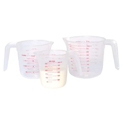 Image of KitchenCraft Universal Measuring Jug Set, Plastic and Lightweight for wet dry ingredients, Imperial Metric Units, Powdered Mixes Liquids, Set of 3