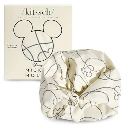 Image of Mickey/Minnie x Kitsch Luxury Shower Cap for Women Waterproof Flexi Satin Lined Cap, Reusable Adjustable Hair Shower, Large Caps Mickey Maze