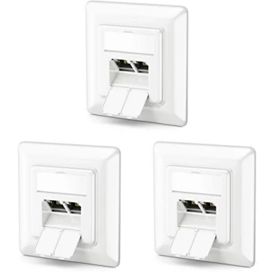 Image of deleyCON 3x CAT6a Network Socket 2x RJ45 Sockets Shielded Flush Mounted Installation 10 Gbit Ethernet LAN Patch Cable White