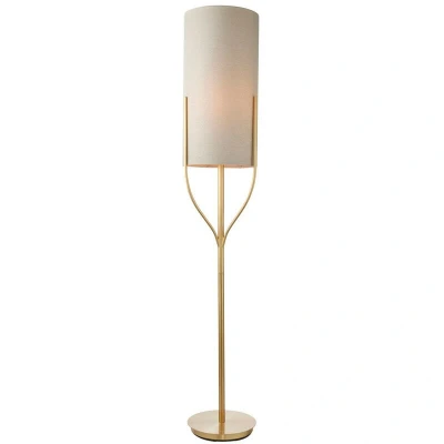 Image of Fraser Base &amp; Shade Floor Lamp Satin Brass Plate, Natural Linen Mix Fabric