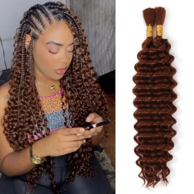 Image of 18Inch Deep Wave Bulk Human Hair for Braiding No Weft Bundles Micro Wet and Wavy Box Boho Braids (30#, 18 Inch(50g/Bundle x2))