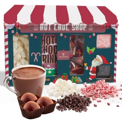Image of Hot Chocolate Gift Set Station Chocolate, Mini Marshmallows, Chocolates, Candy Canes, Drops Christmas Gifts For Kids Stocking Fillers