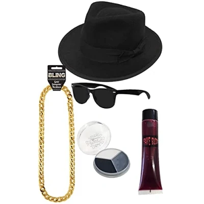 Image of I LOVE FANCY DRESS Zombie Rapper Costume Gangster Hat, Black Sunglasses, Fake Blood, Facepaint and Gold Chain (60 cm Hat)