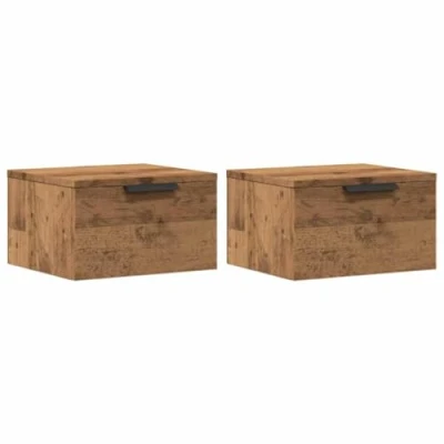 Image of vidaXL Wall Mounted Bedside Cabinets/Nightstands 2 pcs Artisan Oak Finish, Engineered Wood, 34x30x20 cm, Space Saver and Storage Solution for Bedroom