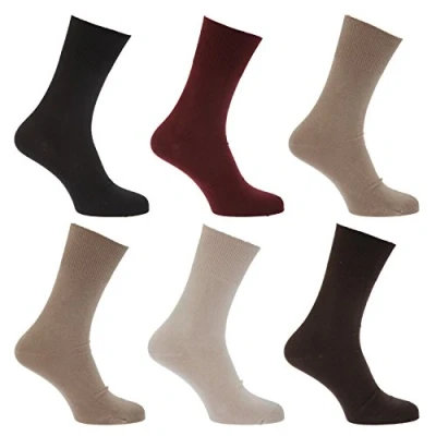 Image of 6 Pairs of Men&#039;s Diabetic 99% Cotton Non Elastic Stay Up Socks/UK 11 Eur 39 45 (Assorted Fashion)