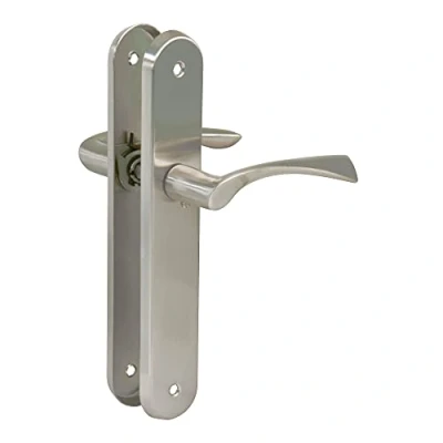 Image of Amig Set of 2 Silver Oval Steel Plate Handles and Zamak with Matte Chrome Finish for Interior Passage Doors 237 x 40 mm · Crank 120 Includes Screws