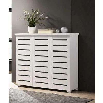 Image of Timber Art Design UK Shoe Cabinet Storage Cupboard Bedroom, Living Room, Hallway Wooden Stand Rack Unit 3 Door 5 Tier White Space Saving 33.6D x 114W 98.3H cm