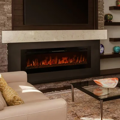 Image of Electric Wall Mounted Inset LED Black Fireplace Free Standing 60&quot; 950W 1850W 12 Colours Timer Remote Adjustable Brightness Pebbles Clear Crystals Log Effect 3D Flame 15 35 Degrees C Fixing Kit