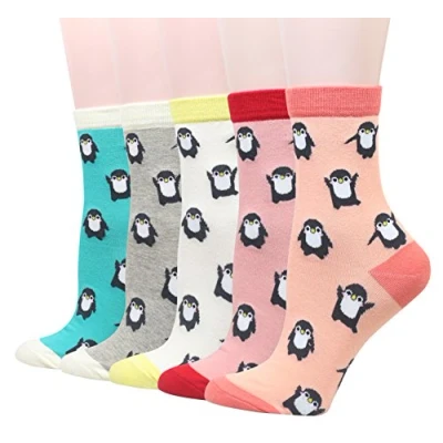 Image of Cansok Women Animal Cotton Novelty Dress Crew Socks (Penguin 5 pairs)
