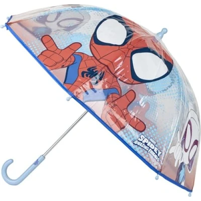 Image of Spidey Bubble Umbrella Manual Opening Transparent with Spiderman Print Made in 100% POE Fibreglass Structure Original Product Designed Spain, red, Mediana, Modern