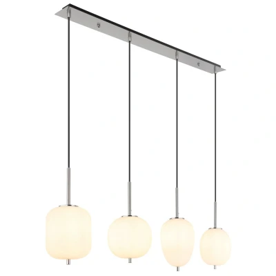 Image of Blacky I Bar Pendant Ceiling Light Nickel Matt Opal Glass Shade 4x E14