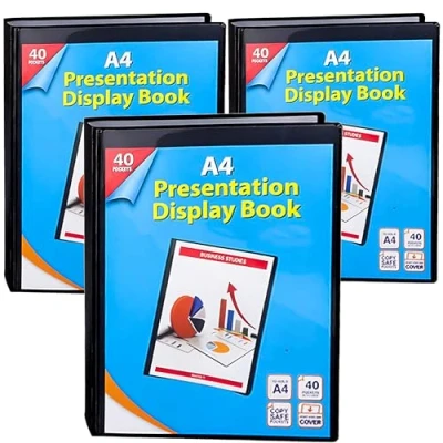 Image of 2 UR DOOR A4 Display Presentation Book 40 Pockets, 80 Views Portfolio Acid Free Copy Safe, Durable PP Material Polly Pocket Plastic Wallets Folder Project (Pack of 3)