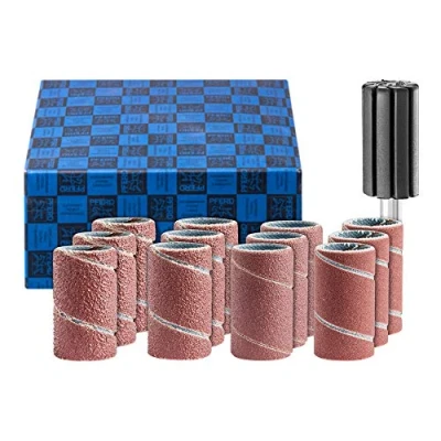 Image of PFERD Sanding Sleeve Set 13 Pieces Corundum Diameter 15 x 30 mm A60,80,150,240 Including Holder with Shaft 6 42298002 for Universal Applications
