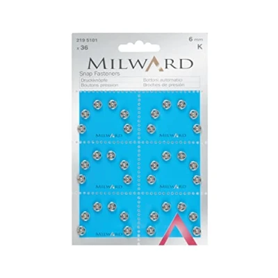 Image of Milward 6 mm 36 Piece Sew On Brass Snap Fasteners, Silver