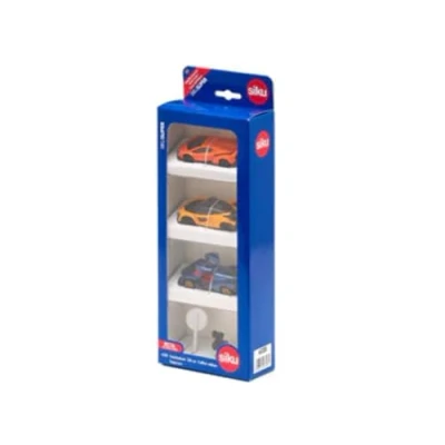 Image of siku 6328, Supercars Gift Set, Lamborghini Veneno, Apollo I.E., McLaren Senna, Movable parts, Incl. Road Sign and Speed Camera