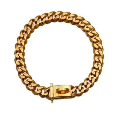 Image of ausuky Medium Dog Collar Solid Stainless Steel Cuban Pet Walk (24&quot;(For 21.6 23.5&quot; Neck),Gold)