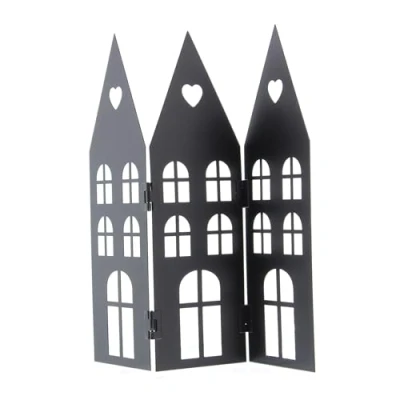 Image of Festive Productions Metal Black Panel House with Cut Out Windows Tabletop Christmas Decoration 22cm for Home Gift Idea