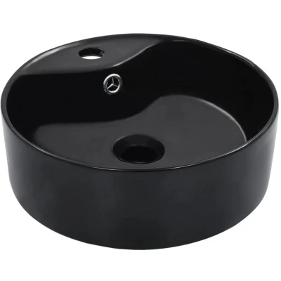 Image of vidaXL Wash Basin with Overflow 36x13 cm Ceramic Black