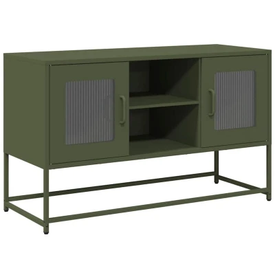 Image of vidaXL Olive Green TV Cabinet Steel Media Stand/Sideboard with Ample Storage for Living Room/Bedroom 100.5x39x60.5 cm