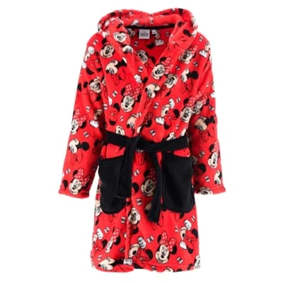 Image of Girls Minnie Mouse Fleece Bow Robe Kids Dressing Gown Red Age 3 Years