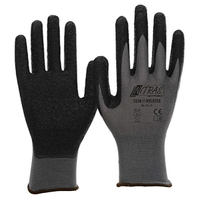 Image of NITRAS Nylotex 3520 Nylon Latex Gloves Work 12 PAIR, Gray / Yellow, 8
