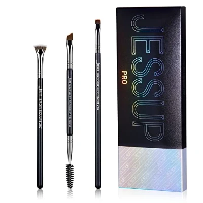 Image of Jessup Professional Eyebrow Brushes Set, Precision Define Sculpting, Flat Angle Spoolie Brushes, Cruelty Free Synthetic Bristles 3pcs, T326