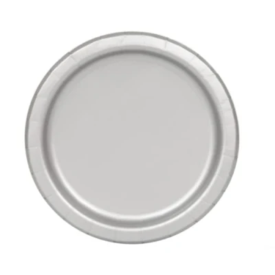 Image of Silver Solid Round Paper Dessert Plates (17cm) 20 Count Vibrant for Parties and Events, Perfect Appetizers, Snacks, Desserts
