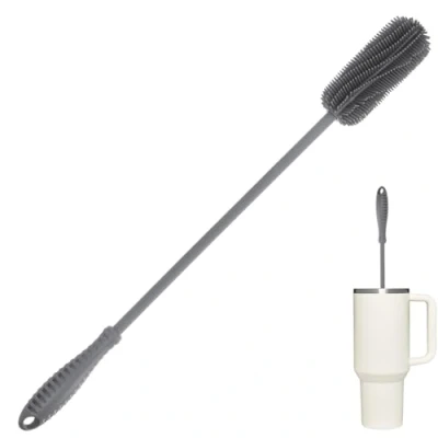 Image of Silicone Bottle Cleaning Brush with Long Handle, 39.5cm Water Cleaner for Baby Bottles, Hydro Flask, Sports Bottle, Vase, Glassware, Perfect Smaller Diameter Openings (Long Grey)