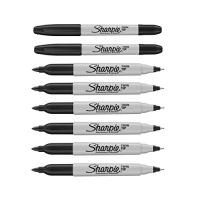 Image of Sharpie Twin Tip Permanent Marker Pens Black Ink Pack of 8 Fine &amp; Ultra Tips