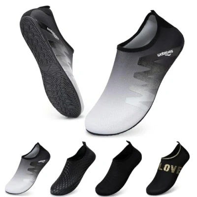 Image of Swim Water Shoes Aqua Socks Barefoot for Sea Beach Swimming Pool Ladies Women Mens Grey Black 4.5/5.5 UK