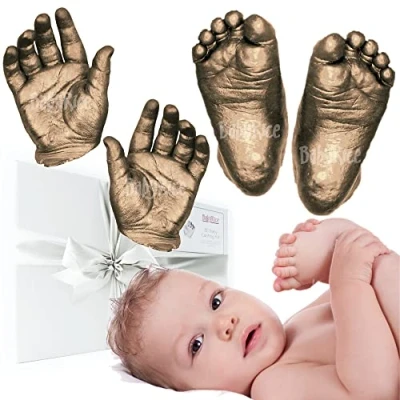 Image of BabyRice Large Baby Hand and Foot Casting Kit, Boxed, Includes Metallic Paint (Bronze)