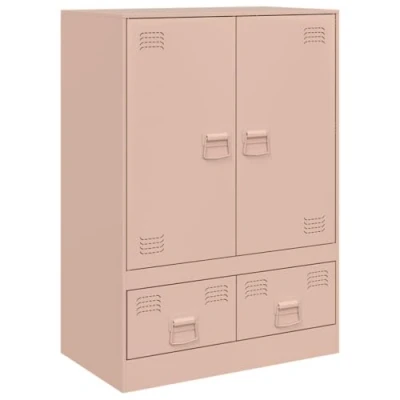 Image of vidaXL Pink Steel Highboard Modern Living Room Sideboard Cabinet with 2 Doors, Drawers and Metal Handles, 67x39x95 cm, Assembly Required