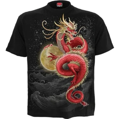 Image of Spiral Shenlong Front Print T Shirt Black XL