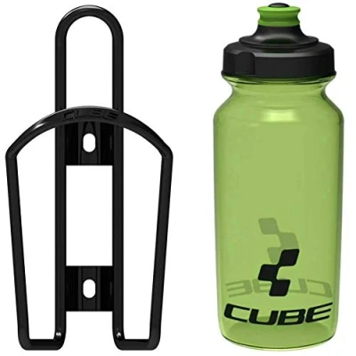 Image of Cube HPA Cage Gloss Black &amp; Icon Bottle Green, 500ml / Lightweight Bicycle Cycling Cycle Bike MTB Mountain Road Water Drink Flask Bidon Bracket Mount Holder Carrier Part HPC HPP Set Accessories