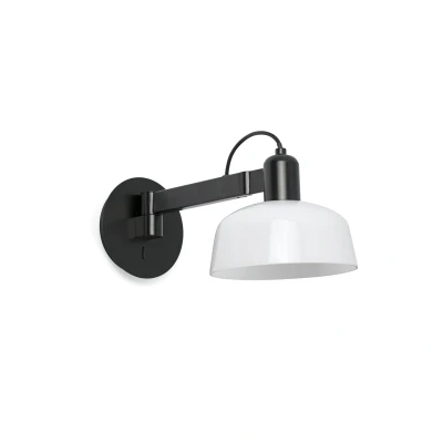 Image of Tatawin Arm Dome Wall Lamp Black, Gloss White 1x E27