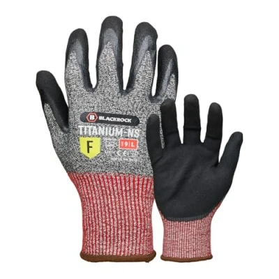 Image of Blackrock Titanium NS Maximum Cut Resistant Level F Heavy Duty Work Gloves, Nitrile Coating Dry Grip Men &amp; Women&#039;s, Anti Steel Glass Fibre Safety Lining, Knife, Blade Protection, Grey, XL