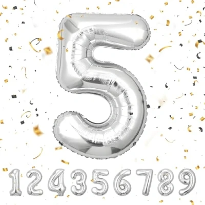 Image of Number Balloons 5,Sliver 5 for Birhtday Party Decoration,40 Inch Giant Helium Foil Boys Girls 5th Birthday Decor Anniversary Decorations Supplies