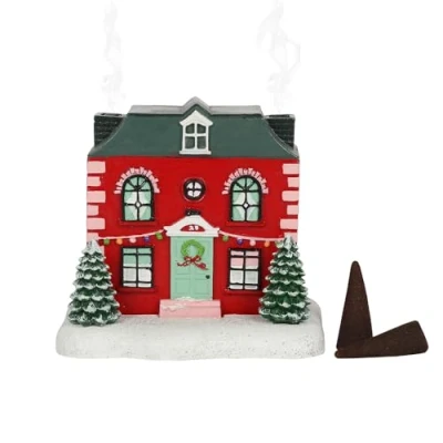 Image of Incense Cone Burner Christmas House H13cm X W13cm D12cm Pack of 1, Red