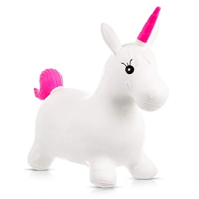 Image of Hillington ® Children’s Inflatable Unicorn Space Hopper Jumping Hopping Bouncer Toy for Kids Outdoor &amp; Indoor Animal Ride On With Pump Included Great Fun Bouncing