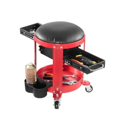 Image of VEVOR Rolling Mechanic Stool with Wheels, 300 lbs Capacity Garage Seat/Work Stool, Padded Roller Creeper Seat Fixed Height, Tool Tray and 2 Drawers, for Garage, Shop &amp; Auto Repair, Red+Black
