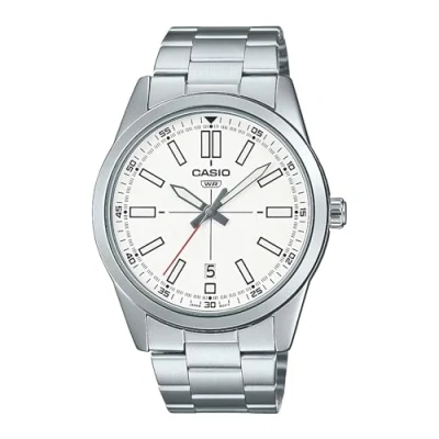 Image of Casio Men&#039;sAnalog Black Dial Stainless Steel ion Plated Band, White, bracelet