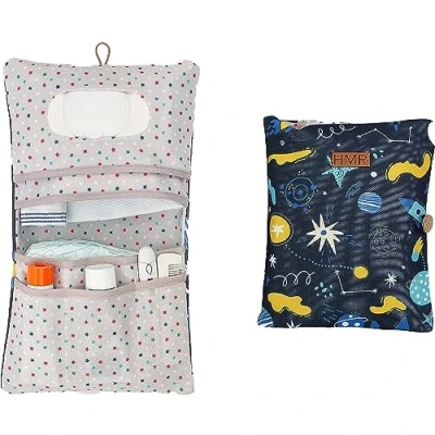 Image of HAMUR HOME Diaper Bag Organizer And Cosmetic 2in1 Small For On The Go Mom&#039;s Diapers Cream Wipes Baby (Space)