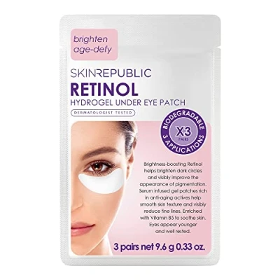 Image of Skin Republic Retinol Infused Hydrogel Under Eye Patch Reduces Deep Wrinkles &amp; Undereye lines Dark Circles (Pack of 3 Pairs)