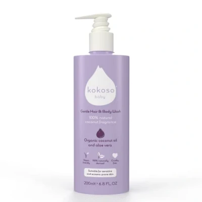Image of Kokoso Baby Hair &amp; Body Wash, 100% Natural Coconut Oil Fragrance Organic Aloe Vera Suitable for Sensitive Eczema Prone Skin Safe from Birth 200ml