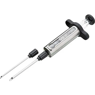 Image of Masterclass Meat Injector for Adding Flavour Marinades, Herbs, Seasoning and Sauces, Stainless Steel, Silver/Black