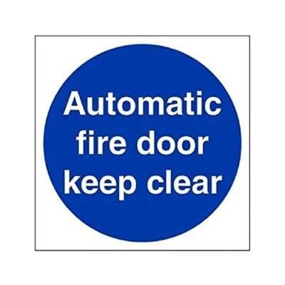 Image of V Safety Automatic Fire Door Keep Clear Mandatory Sign 150mm x 1mm Rigid Plastic