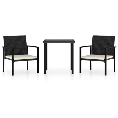 Image of vidaXL 3 Piece Outdoor Dining Set Poly Rattan Black