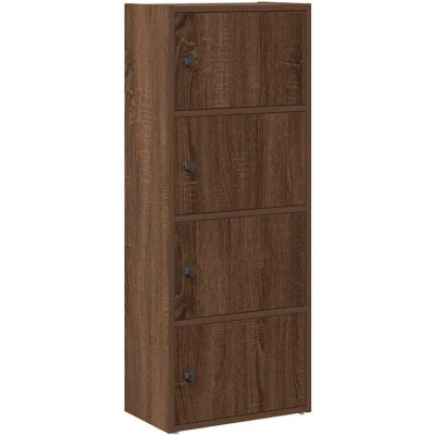 Image of vidaXL Brown Oak Engineered Wood Bookcase with Doors 40x24x102 cm Modern Freestanding Storage for Living Room or Office