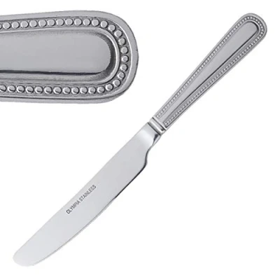 Image of Olympia Bead Solid Handle Dessert Knife Set (Pack of 12), Stainless Steel, Size: 200(L)mm, Material: 18/0 High Polish Table Knives, C127